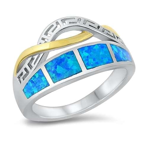 Sterling Silber Blau Opal Aztec Ring LTDONRO150775-BO100 von Joyara