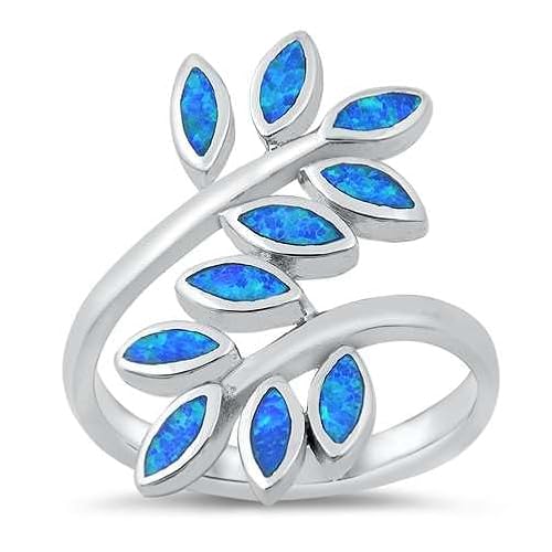 Sterling Silber Blau Opal Blätter Ring LTDONRO150819-BO80 von Joyara