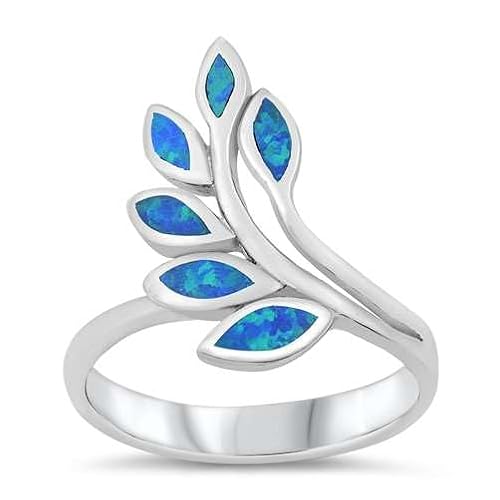 Sterling Silber Blau Opal Blätter Ring LTDONRO150836-BO100 von Joyara