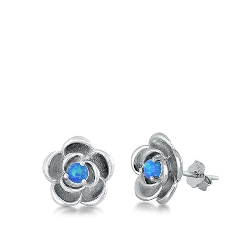 Sterling Silber Blau Opal Blumenohrringe... (KEOEL451089-BO) von Joyara