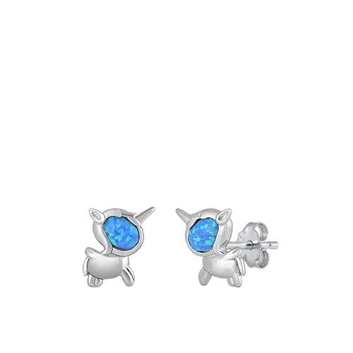 Sterling Silber Blau Opal Einhorn Ohrringe. (KEOEL451156-BO) von Joyara