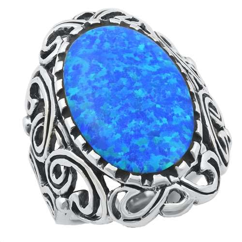 Sterling Silber Blau Opal Vintage Style Ring LTDONRO150806-BO110 von Joyara