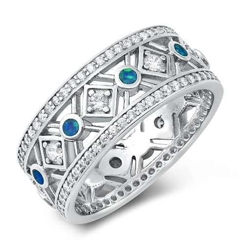 Sterling Silber Blau Opal und Weiß Zirkonia Ring LTDONRO150714-BO80 von Joyara