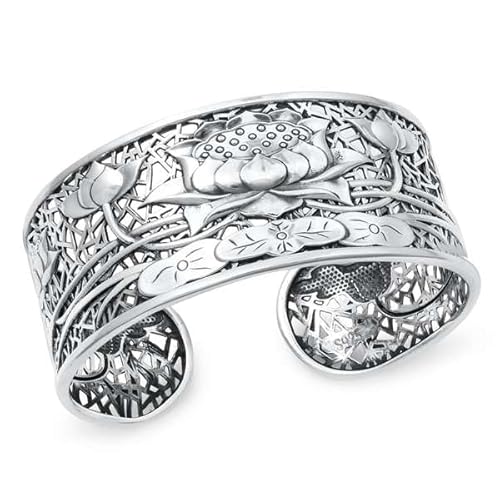 Sterling Silber Lotus Blume Manschetten Armreif Armband von Joyara