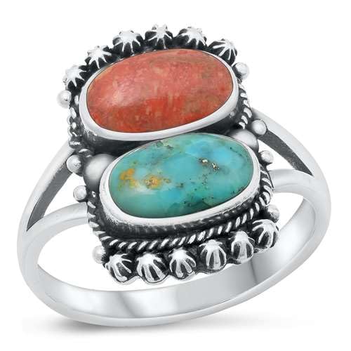 Sterling Silber Rot Carnelian & Echte Türkis Ring LTDMXRS131669-TC100 von Joyara