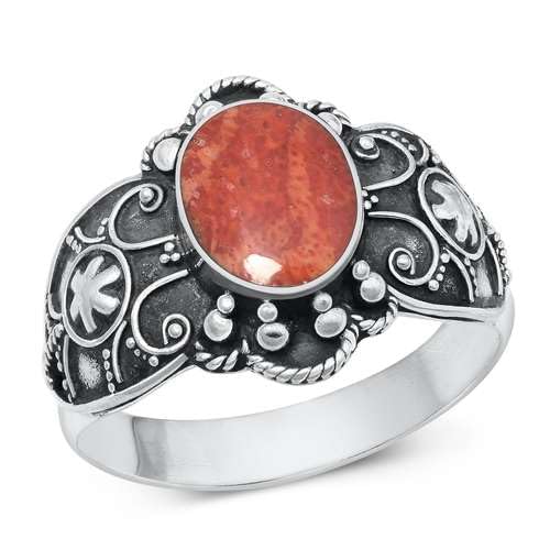 Sterling Silber Rot Koralle Ring LTDMXRS131768-CL90 von Joyara