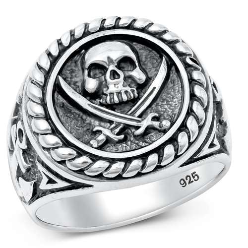 Sterling Silber Totenkopf & Schwerter Herren Ring LTDKLRP145217-70 von Joyara