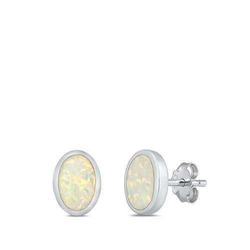 Sterling Silber Weiß Opal Oval Ohrringe... (KEOEL451119-90) von Joyara
