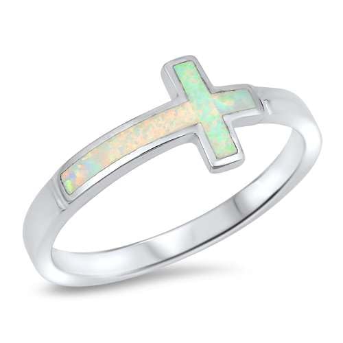 Sterling Silber Weiß Opal Sideway Kreuz Ring LTDONRO150506-WO110 von Joyara