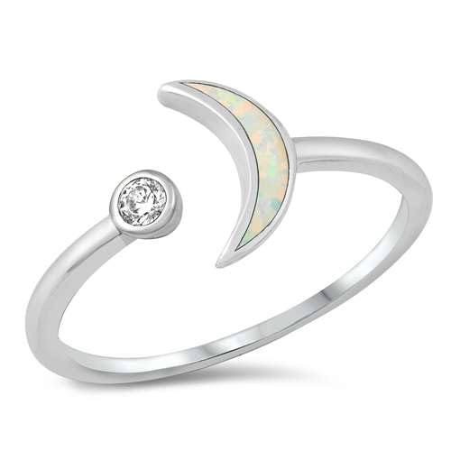 Sterling Silber Weiß Opal & Zirkonia Crescent Mond Ring LTDONRO150761-WO90 von Joyara