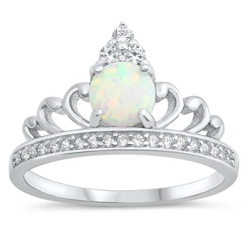 Sterling Silber Weiß Opal & Zirkonia Crown Ring LTDONRO150692-50 von Joyara