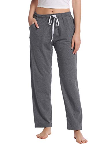 Damen Schlafhose Baumwolle Pyjamahose Sweathose Hose Lang Jogging Hose Sporthose Freizeithose Kuschelig Atmungsaktiv(Grau,XL) von Joyaria