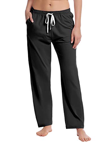 Damen Schlafhose Baumwolle Pyjamahose Sweathose Hose Lang Sporthose Freizeithose Jogging Hose Kuschelig Atmungsaktiv(Schwarz,XL) von Joyaria