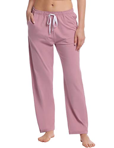 Damen Schlafhose Baumwolle Pyjamahose Sweathose Hose Lang Sporthose Freizeithose Jogging Hose Kuschelig Atmungsaktiv(Staubige Rose,XL) von Joyaria