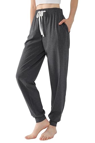 Damen Sweathose mit Taschen Weiche Freizeithose Lang Sweatpants Lässige Jogger Hosen Teenager Mädchen Fitness High Waist(Dunkelgrau,S) von Joyaria