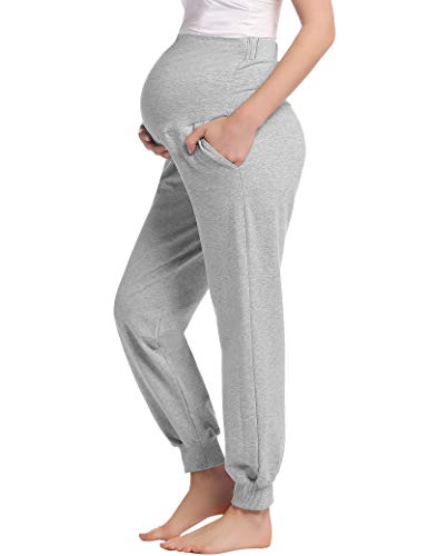 Damen Umstandshose Schwangerschaft Hosen Lang Schlafanzug/Pyjama/Yoga Hose für Schwangere Jogginghose(Hellgrau,XXL) von Joyaria