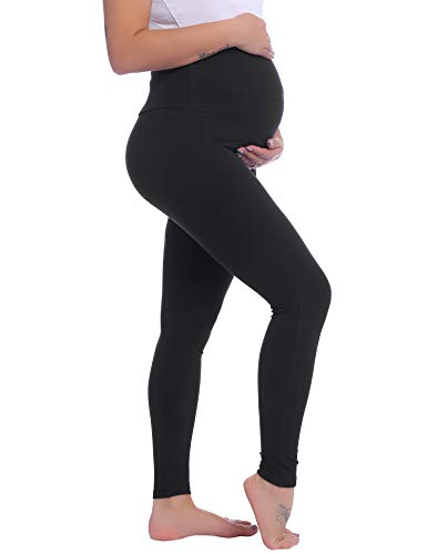 Joyaria Umstandsleggings Baumwolle Umstandshose High Waist Freizeithose Lang Schwangerschaft Blickdicht Jogginghose Weicht(Schwarz,L) von Joyaria