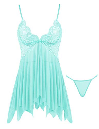 Joyaria Bodysuit Spitze für Frauen Sexy Teddy Dessous Allerheiligen Damen Negligee Barbie Erotische Lingerie Babydoll Unterwäsche Reizwäsche mit String(Aqua Grün,XXL) von Joyaria