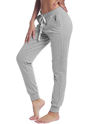 Damen Sweathose mit Taschen Weiche Freizeithose Lang Sweatpants Lässige Freizeithose Jogger Hosen Teenager Mädchen Fitness High Waist(Grau, Größe S) von Joyaria