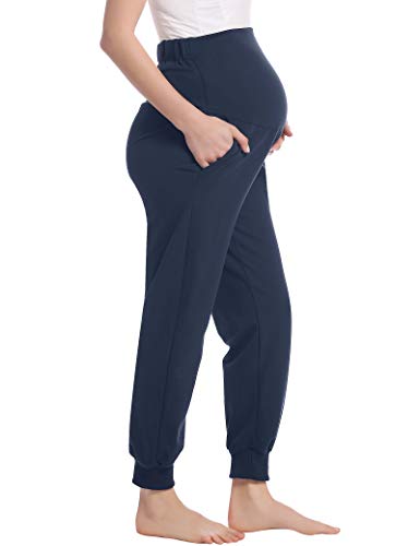 Lang Schlafanzug/Pyjama/Yoga Hose f Schwangere Umstands Schwangerschaft Jogginghose Bequeme Leichten(Marineblau,XL) von Joyaria