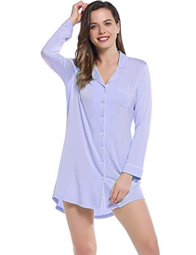 Joyaria Damen Nachthemd Langarm Große Größen Geknöpft Kurz Viskose Geburtshemd Still Nachthemd(Helles Lila,XXL) von Joyaria