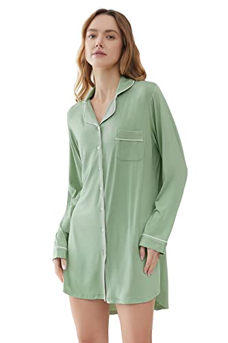 Joyaria Damen Nachthemd Langarm Große Größen Geknöpft Kurz Viskose Geburtshemd Still Nachthemd(Hellgrün,L) von Joyaria