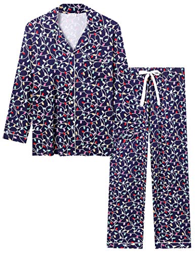 Joyaria Damen Schlafanzug Lang mit Knopfleiste/Winter Knöpfen Pyjama Langarm für Winter Nachtwäsche Hausanzug Zweiteiliger （Weihnachten 1,Größe S von Joyaria