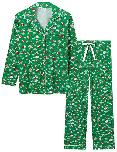 Joyaria Damen Schlafanzug Lang mit Knopfleiste/Winter Knöpfen Pyjama Langarm für Winter Nachtwäsche Hausanzug Zweiteiliger （Weihnachten 2,Größe XXL von Joyaria