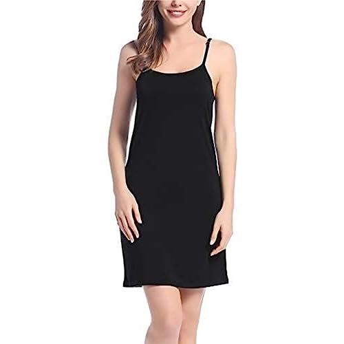 Joyaria Damen Unterkleid Kurz Viskose Frauen Unterröcke Knielang Einfarbige Sexy Nachthemd Nachtwäsche Sommer Slipkleid mit Trägern Kleider Elastisch(Schwarz,XXL) von Joyaria