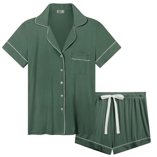 Joyaria Frauen Cool/Cooling Pyjamas Set Kurzarm Sommer Pjs Shorts Set (Olive, S) von Joyaria
