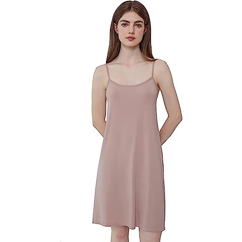 Joyaria Damen Sexy Negligee Full Slip Träger Unterkleid Sommer Slipkleid Nachtwäsche Einfarbige Unterröcke Knielang Nachthemd mit Trägern Kleider(Hellrosa,L) von Joyaria