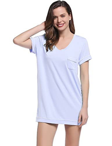 Joyaria Damen Nachthemd Kurz Schlafshirt Viskose Schlafhemd Sommer Nachtkleid Leicht Nachtwäsche Bequme Sleepshirt Coole Schlafshirt(Helles Lila,L) von Joyaria