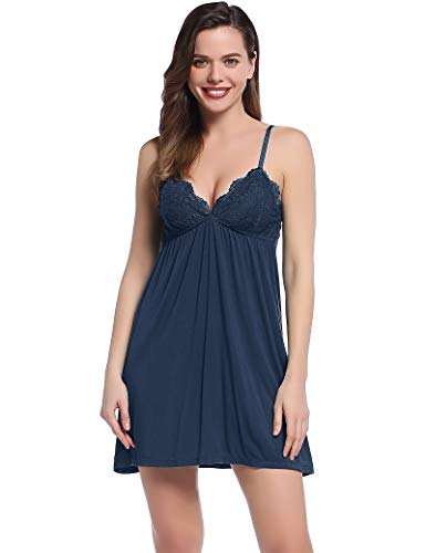 Joyaria Nachthemd Damen Negligee Nachtkleid Spitze Kurz Nachtwäsche Schlafkleid Nachtkleid(Marineblau,Größe XXL) von Joyaria