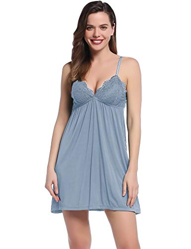 Joyaria Nachthemd Damen Negligee Nachtkleid Spitze Kurz Nachtwäsche Schlafkleid Nachtkleid(Blau,Größe XXL) von Joyaria