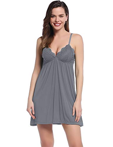 Joyaria Nachthemd Damen Negligee Nachtkleid Spitze Kurz Nachtwäsche Schlafkleid Nachtkleid(Grau,Größe XXL) von Joyaria