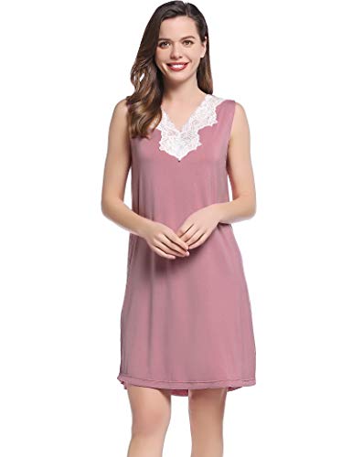 Joyaria Nachtwäsche Negligees Schlafhemd Damen Ärmellos Nachthemd Kurz (Staubige Rose,Größe M) von Joyaria