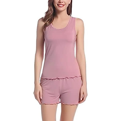 Joyaria Pyjama Set Damen Kurz Ärmellos Schlafanzug Sommer Viskose Zweiteilige mit U-Ausschnitt Top und Shorts Weich Nachtwäsche Sleepwear(Staubige Rose,Größe L) von Joyaria