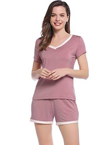 Joyaria Schlafanzug Damen Pyjama Set Kurz Weich Nachtwäsche Hausanzug Zweiteiliger(Staubige Rose,Größe L) von Joyaria