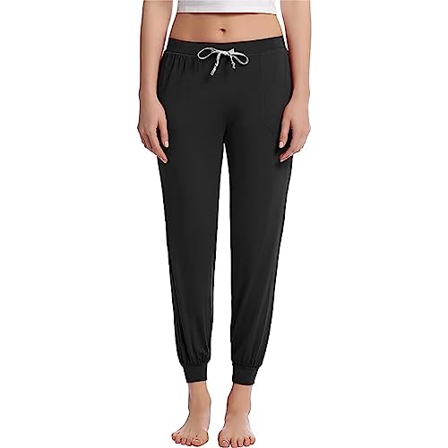 Joyaria Pyjamahose Damen Frühling Schlafanzughose Lang Nachtwäsche Hose Weiche Yogahosen Slim Fit Jogginghose für Frauen(Schwarz,XXL) von Joyaria