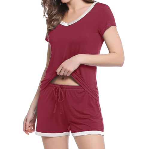 Joyaria Shorty Pyjama Damen Kurzarm Schlafanzug Frauen Kurzärmeliges Nachtwäsche Sommer Sleepwear von Joyaria