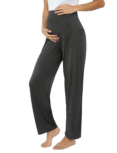 Joyaria Umstandshose über dem Bauch Bequem Yogahose Schwangerschafts-Lounge-Hose Lang Freizeithose Stretch Sporthose/Jogginghose(Dunkelgrau,S) von Joyaria