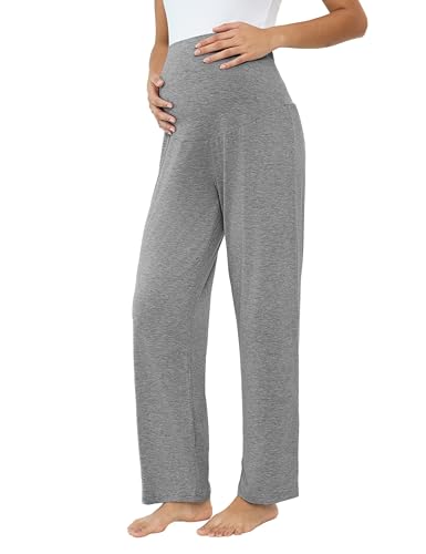 Joyaria Umstandshose über dem Bauch Bequem Yogahose Schwangerschafts-Lounge-Hose Lang Freizeithose Stretch Sporthose/Jogginghose(Hellgrau,S) von Joyaria