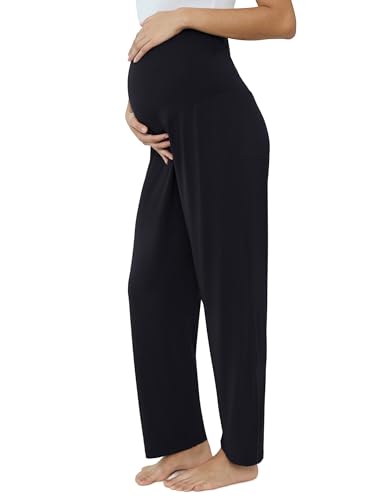 Joyaria Umstandshose über dem Bauch Bequem Yogahose Schwangerschafts-Lounge-Hose Lang Freizeithose Stretch Sporthose/Jogginghose(Schwarz,S) von Joyaria