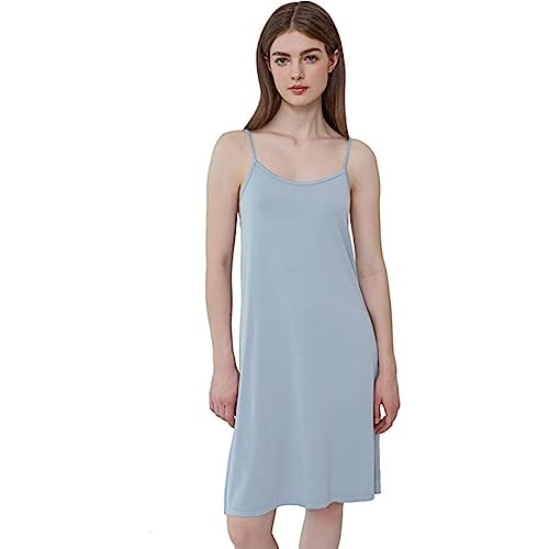 Joyaria Unterkleid für Durchsichtige Kleider Unterröcke Sexy Träger für Damen Viskose Nachthemd Negligee Full Slip Knielang Nachtkleid mit Trägern Rundhalsausschnitt(Staubiges Blau,XL) von Joyaria