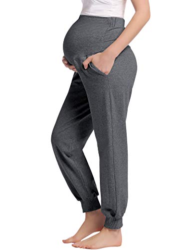 Lang Schlafanzug/Pyjama/Yoga Hose für Schwangere Umstands Schwangerschaft Jogginghose Bequeme Leichten(Dunkelgrau,XL) von Joyaria