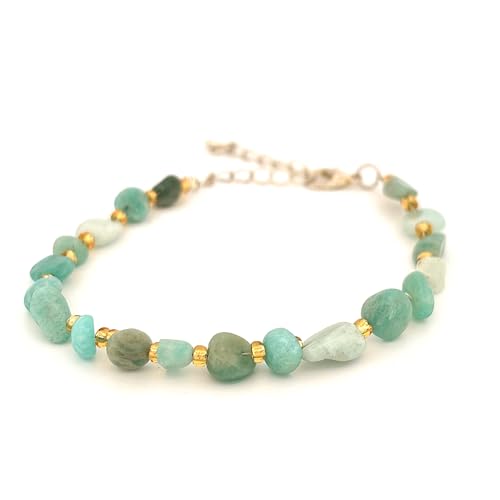Armbänder aus Natürlichen Edelstein-Chips mit Verschluss | Verstellbare Größe | 100% Echte Mineralsteine - Inklusive Schmuckbox (Amazonit) von Joyas Minerales