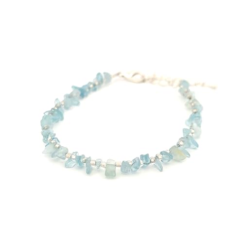 Armbänder aus Natürlichen Edelstein-Chips mit Verschluss | Verstellbare Größe | 100% Echte Mineralsteine - Inklusive Schmuckbox (Aquamarin 3x5 cm) von Joyas Minerales