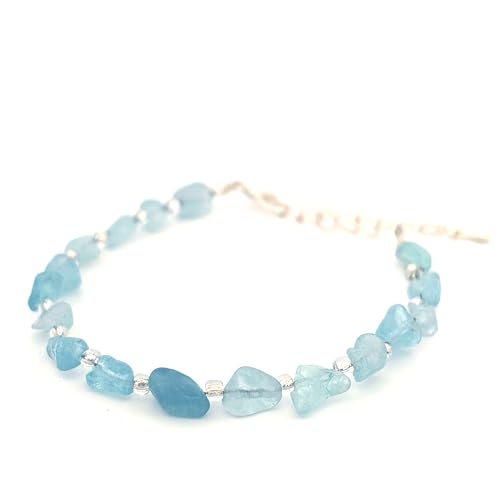 Armbänder aus Natürlichen Edelstein-Chips mit Verschluss | Verstellbare Größe | 100% Echte Mineralsteine - Inklusive Schmuckbox (Aquamarin 6x8 cm) von Joyas Minerales