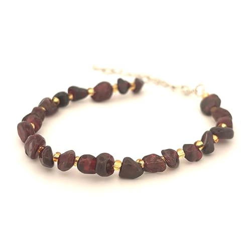 Armbänder aus Natürlichen Edelstein-Chips mit Verschluss | Verstellbare Größe | 100% Echte Mineralsteine - Inklusive Schmuckbox (Granat) von Joyas Minerales