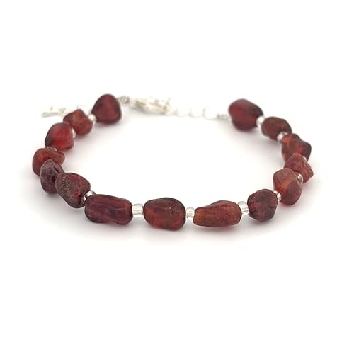 Armbänder aus Natürlichen Edelstein-Chips mit Verschluss | Verstellbare Größe | 100% Echte Mineralsteine - Inklusive Schmuckbox (Oranger Granat) von Joyas Minerales